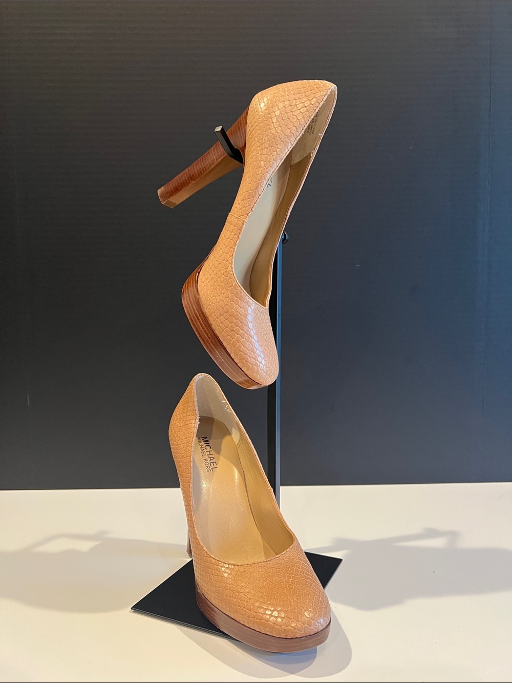 Michael Kors Camel Snake-Embossed Platform Pumps